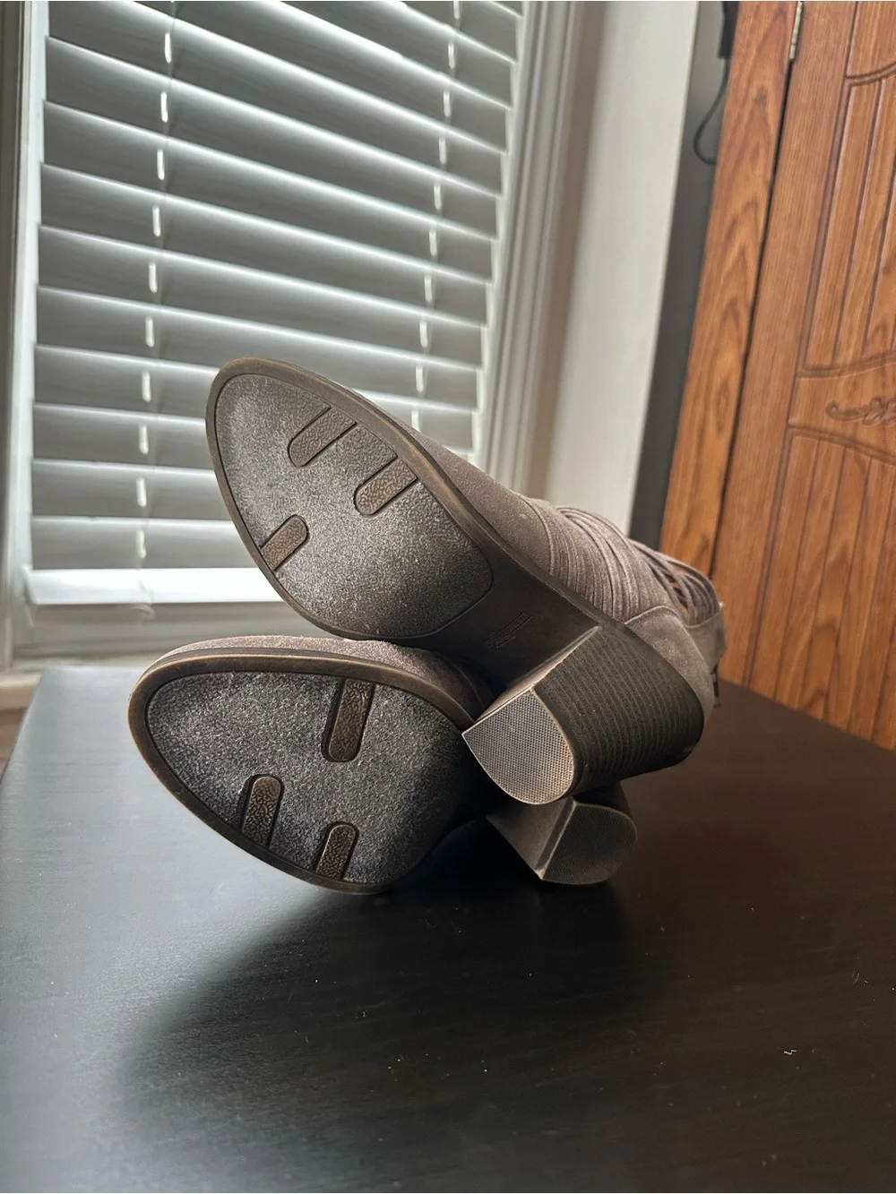 Fergalicious Taupe Suede Fringe Booties size 7.5
